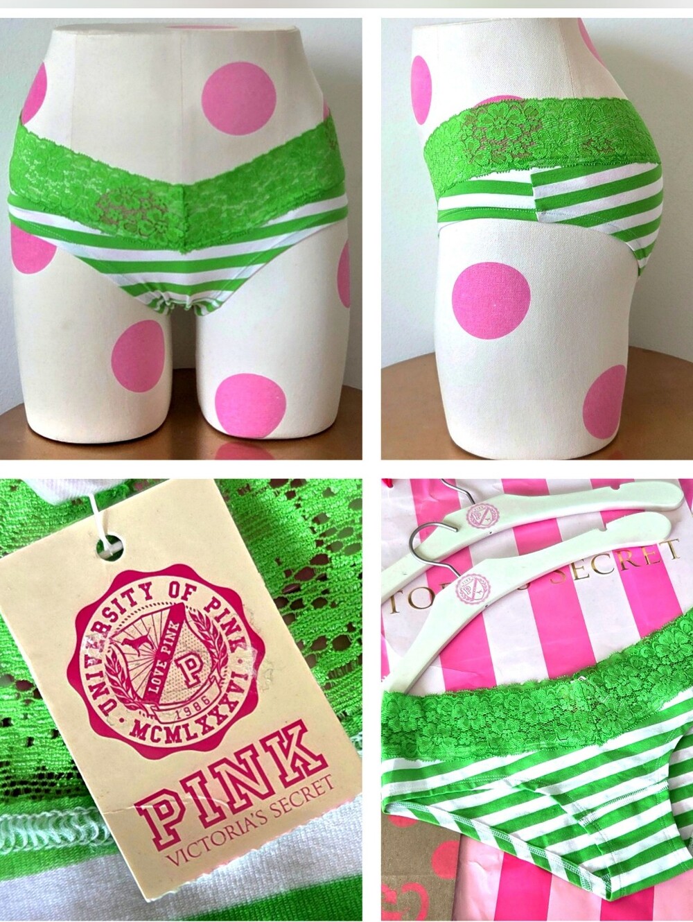 Victoria's Secret PINK VTG Extra Low Rise Lace Stripe Hipster Panty NWT Y2K RARE